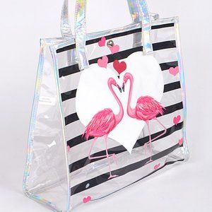 Clear Flamingos In Love Tote Bag- Transparent - Waterproof- NWT